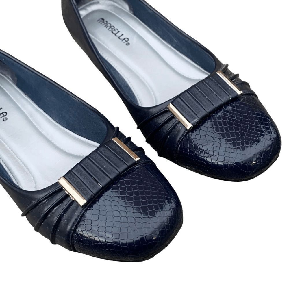 Marbella Megan Black Slip on Pumps Heels Bow Detail Comfort Women’s size 6.5